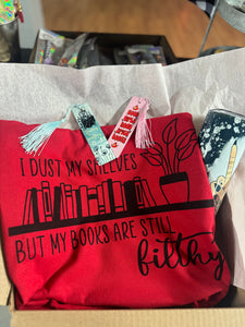 Subscription box with tee and freshie or tee and bookmark