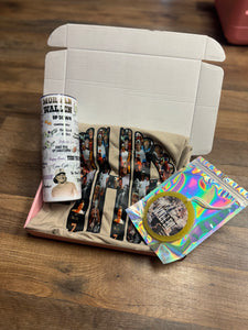 Subscription box with a freshie/bookmark and a 20oz tumbler