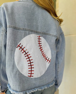 Denim sequin baseball jacket