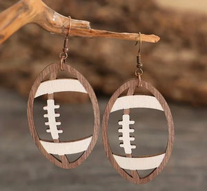 Wooden football dangle earrings