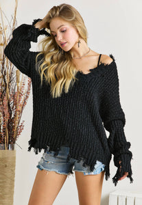 Black distressed sweater